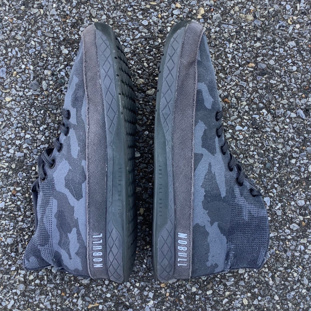 NOBULL High Top Trainers Dark Grey Camo Canvas Training Shoes Womens 10.5 Mens 9